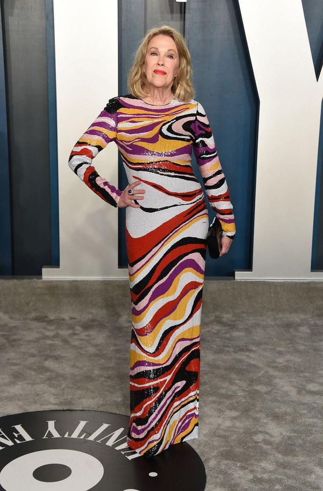 In a sequined Jeffrey Dowd gown. Photo: Getty