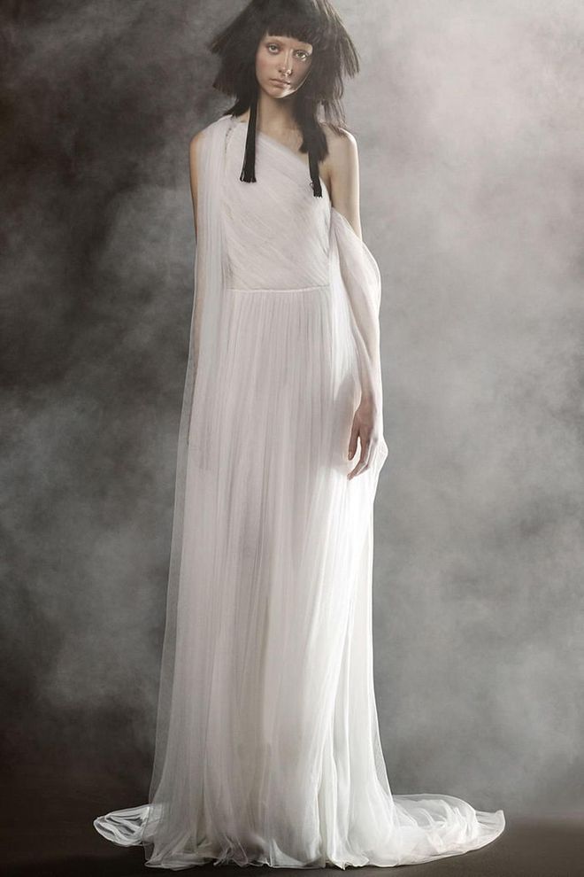 A dreamy shape suits ranch or vineyard weddings seamlessly- and soft, gossamer fabrications look even better once the wind picks up. Vera Wang Bride "Sabine" sheath, verawang.com. 
