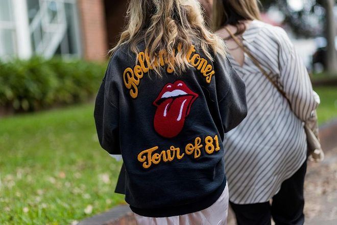 A guest wearing a Rolling Stones jacket at day 2. Photo: Getty 