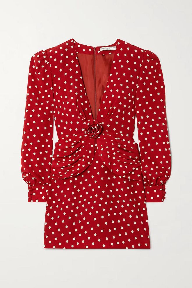Ruched Polka-Dot Silk Crepe De Chine Mini Dress, $1,020, Alessandra Rich at Net-a-Porter