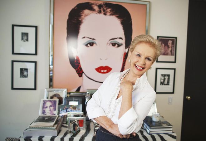 Designer Carolina Herrera poses for a portrait as she takes a break from preparing for her upcoming show in New York's Fashion Week at her studio in New York February 2, 2012. REUTERS/Lucas Jackson (UNITED STATES - Tags: FASHION TPX IMAGES OF THE DAY PORTRAIT) - RTR2XGHF
