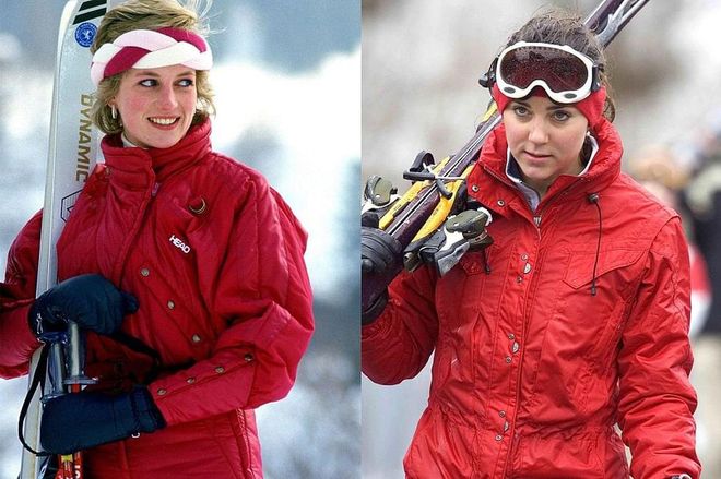 Diana skiing in Switzerland in February 1986; Kate also skiing in Switzerland in March 2005.