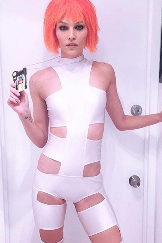 The model dressed as Leeloo Dallas from The Fifth Element. 
