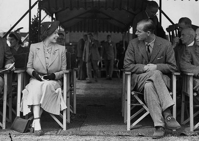 Princess Elizabeth and the Duke of Edinburgh attending the Royal Horse Show at Windsor.