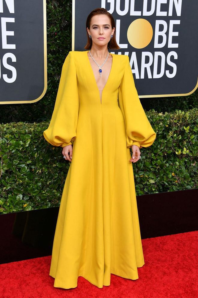What: Fendi Couture

Why: Yellow has never had it better than this silk wool jumpsuit with dramatic sleeves, finished with almost 60 carats of sapphire and 23 carats of diamonds on one pendant necklace by Harry Winston. Photo: Getty