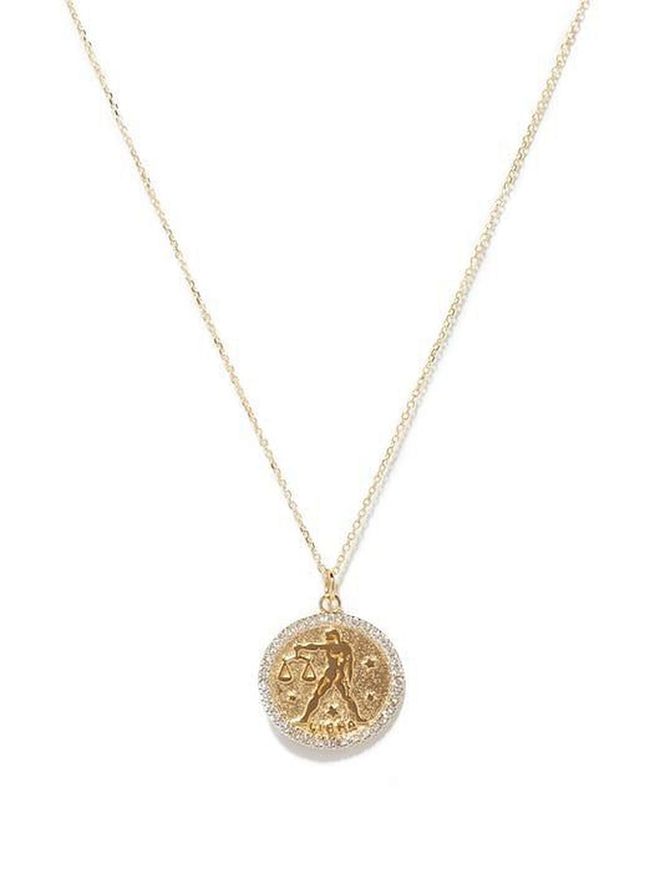 Libra large diamond & 14kt gold zodiac necklace (Photo: Mateo)