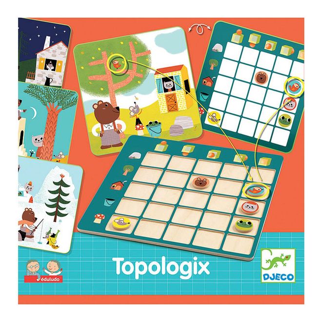 Based on scenes on a picture card, children have to use their tokens to indicate where a character is standing. They can check their answers by flicking over the card to see if their tokens are in the same position on the board.