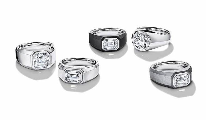 The Charles Tiffany Setting collection, available in platinum or titanium, is the House’s first engagement ring collection for men. (Photo: Tiffany & Co.)