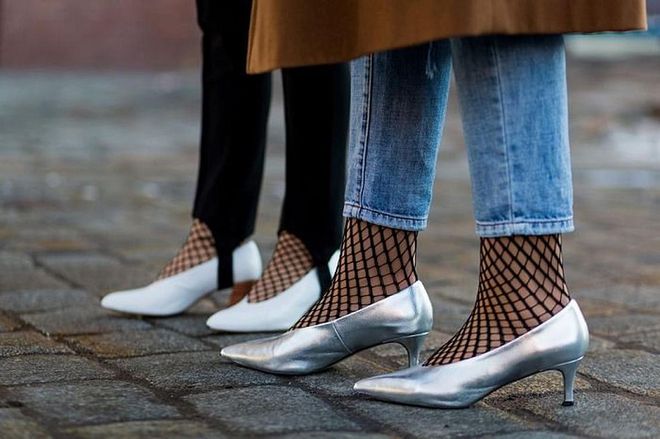 The socks with heels trend is going nowhere fast - and clearly, the same goes for the kitten heel, so we suggest you get on board with both. 