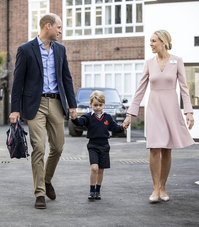 On September 7, 2017, Prince William accompanied Prince George for his first day at Thomas's school, where he was met by Helen Haslem, head of the lower school.

Photo: Getty 