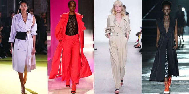 Designers this season worked on deconstructing the trans-seasonal classic, the trench, whether transformable as at Christopher Esber, re-imagined in Baywatch red à la Michael Lo Sordo, melding into a fluid jumpsuit like Bianca Spender sleeveless at KitX. Photo: Getty 