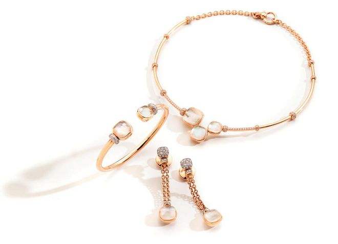 Rose gold, topaz and mother-of-pearl Nudo cuff; earrings.