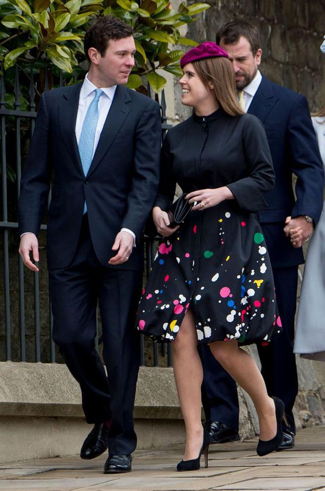 Princess Eugenie and her fiancé Jack Brooksbank attend the Easter service.

Photo: Getty