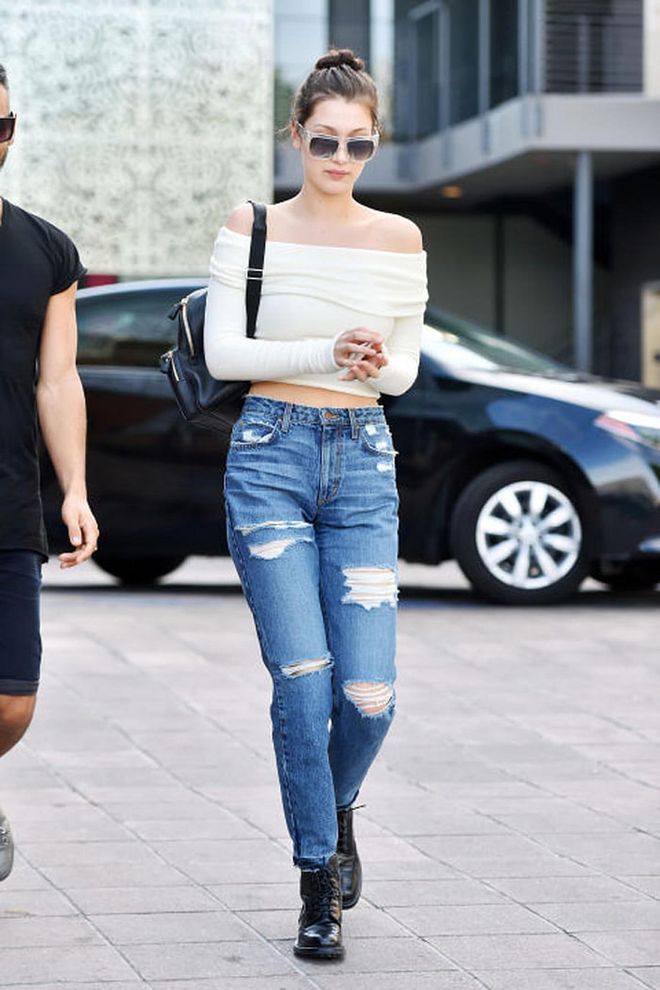 Another model off-duty inspired option: pair with an off-the-shoulder top and combat boots. Photo: Splash