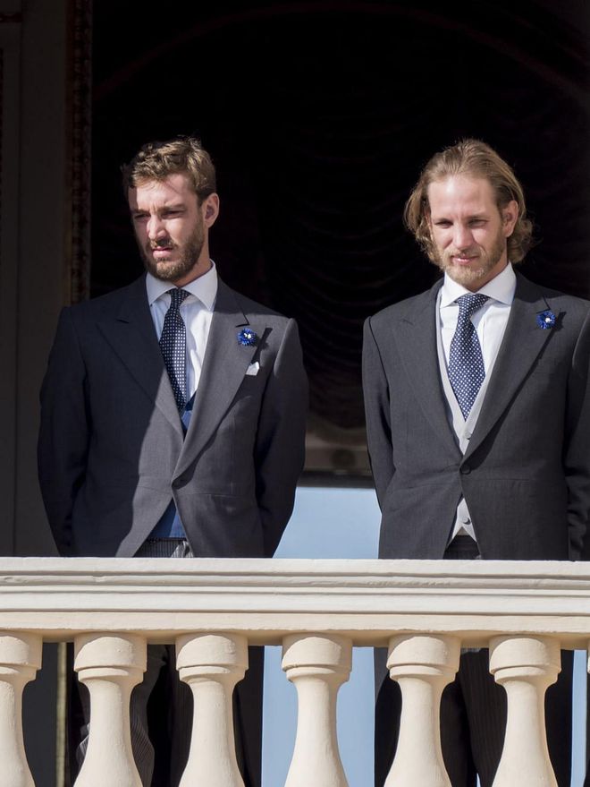Brothers Pierre and Andrea Casiraghi both wore morning suits with blue patterned ties.