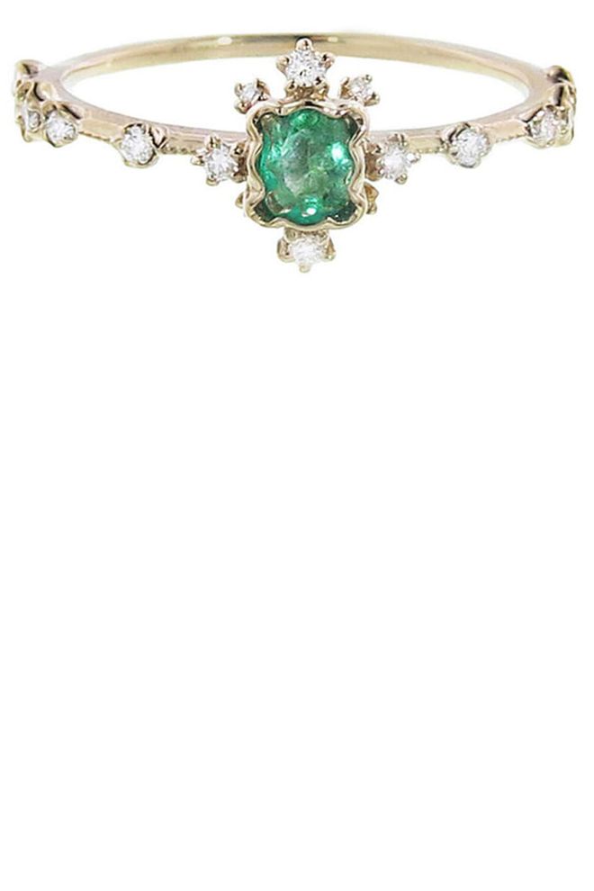 Framed Emerald and Scattered Diamond Ring, $3,060, ylang23.com.
