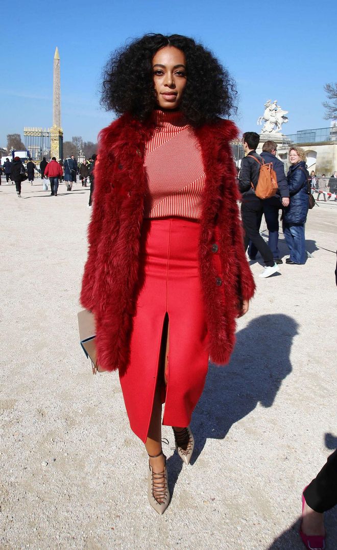 The way Solange assembled her red separates looks polished without being too matchy-matchy.