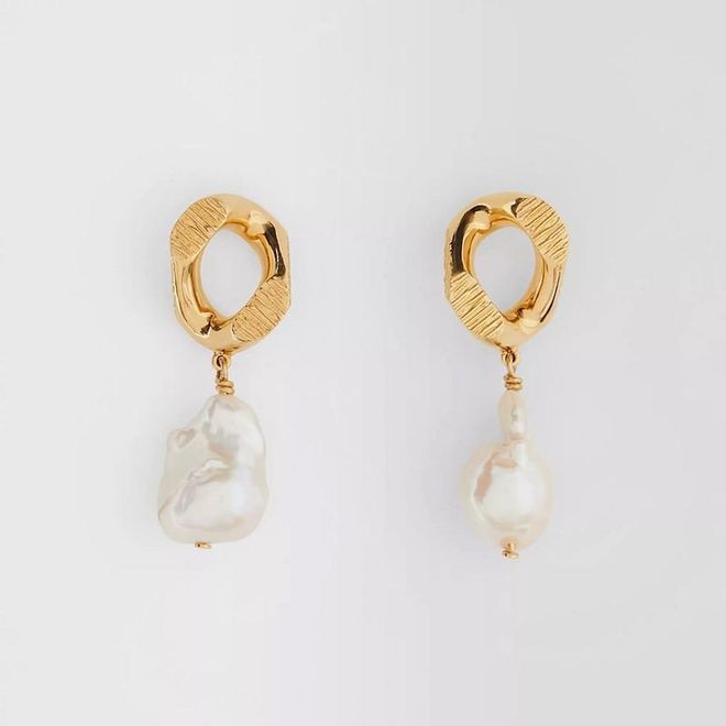 Pearl Detail Gold-Plated Chain-Link Earrings, $780, Burberry
