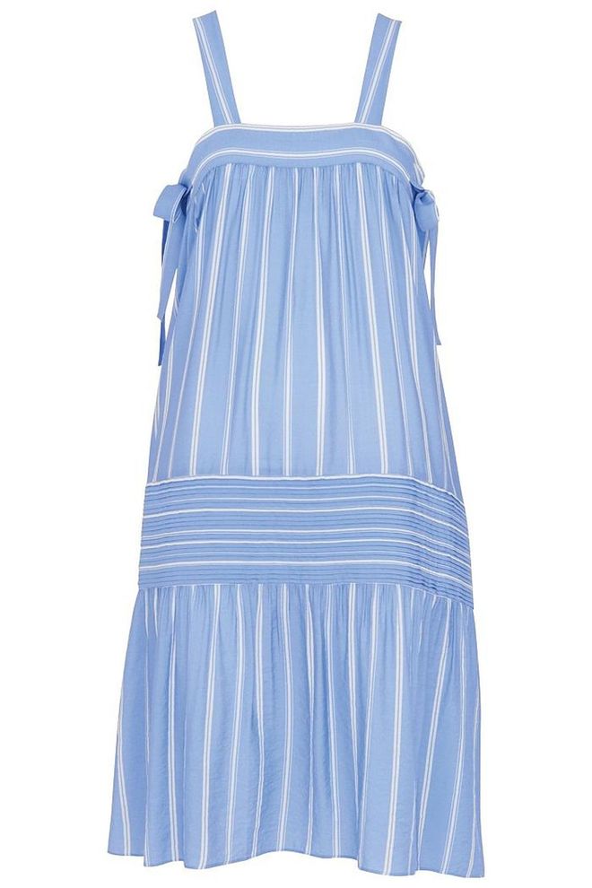 A drop-waist dress is cornflower blue begs for days spent in the park.