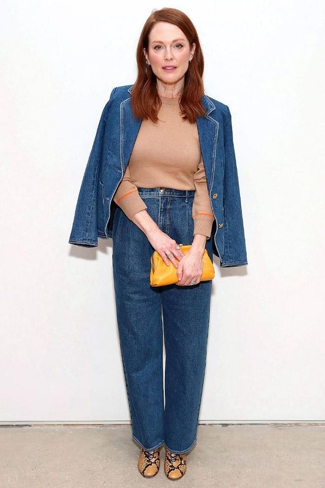Julianne Moore looked chic in double denim at the show.

Photo: Cindy Ord / Getty