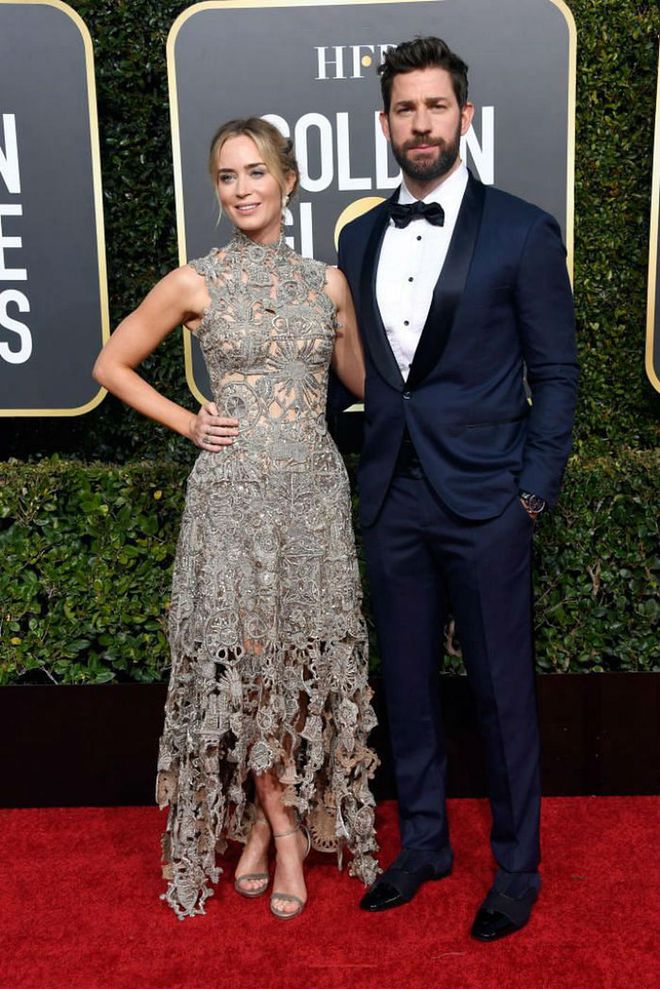 Emily Blunt and John Krasinski Golden Globes 2019 red carpet