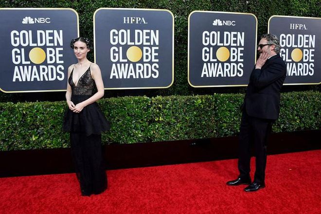 Rooney Mara and Joaquin Phoenix at the Golden Globes in January 2020. (Photo: Frazer Harrison/Getty Images)
