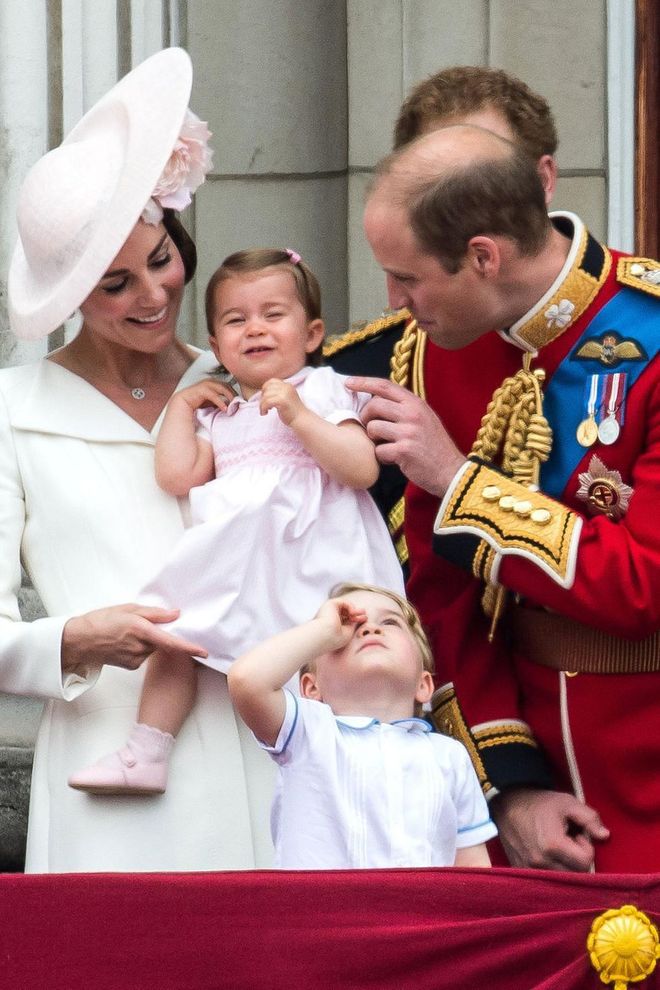 Kate and William make Princess Charlotte laugh as they watch the Trooping the Colour ceremony on the balcony of Buckingham Palace.

Photo: Getty