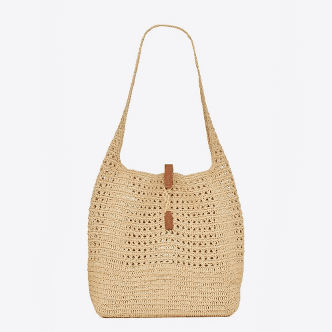 Saint Laurent Hobo Raffia Bag in Crochet and Smooth Leather