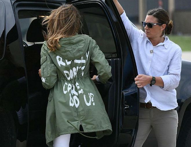 Melania Trump sparked outrage when she wore a Zara jacket reading "I Really Don't Care, Do U?" on her way to go meet detained refugee children at the Texas border. Causing an outcry across the country (and world), it was one of the most talked-about fashion choices of the year. The First Lady later said her disrespectful jacket choice was a message "for the left-winged media who are criticizing me." K.