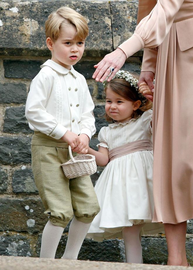 Pippa Middleton tapped her niece and nephew, Princess Charlotte and Prince George, to play important roles in her wedding in May 2017. Charlotte was a bridesmaid, while George was an adorable page boy.
Photo: Getty 