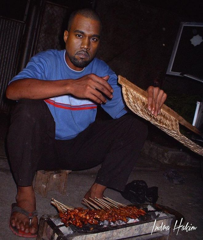 We hope the sticks of satay Kanye West is fanning are as hype as his latest Yeezy collection. 
