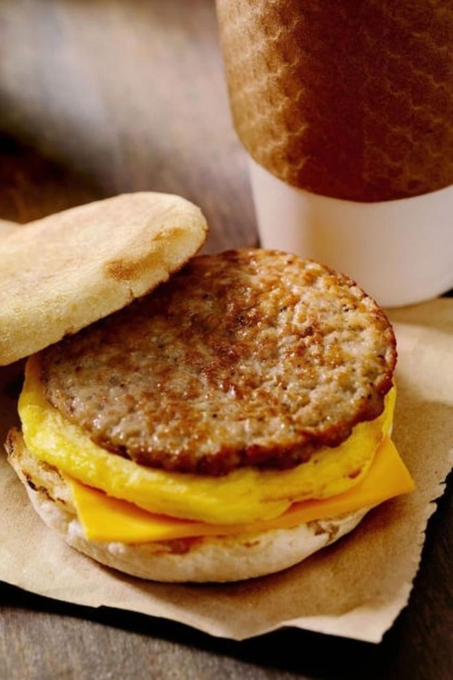 A breakfast sandwich from the drive-thru might seem like a balanced option since it's got some protein in there, but they can often be greasy, fried, processed, and sandwiched between refined carbs that don't have any fiber, which means you'll be hungry way sooner than you should be.