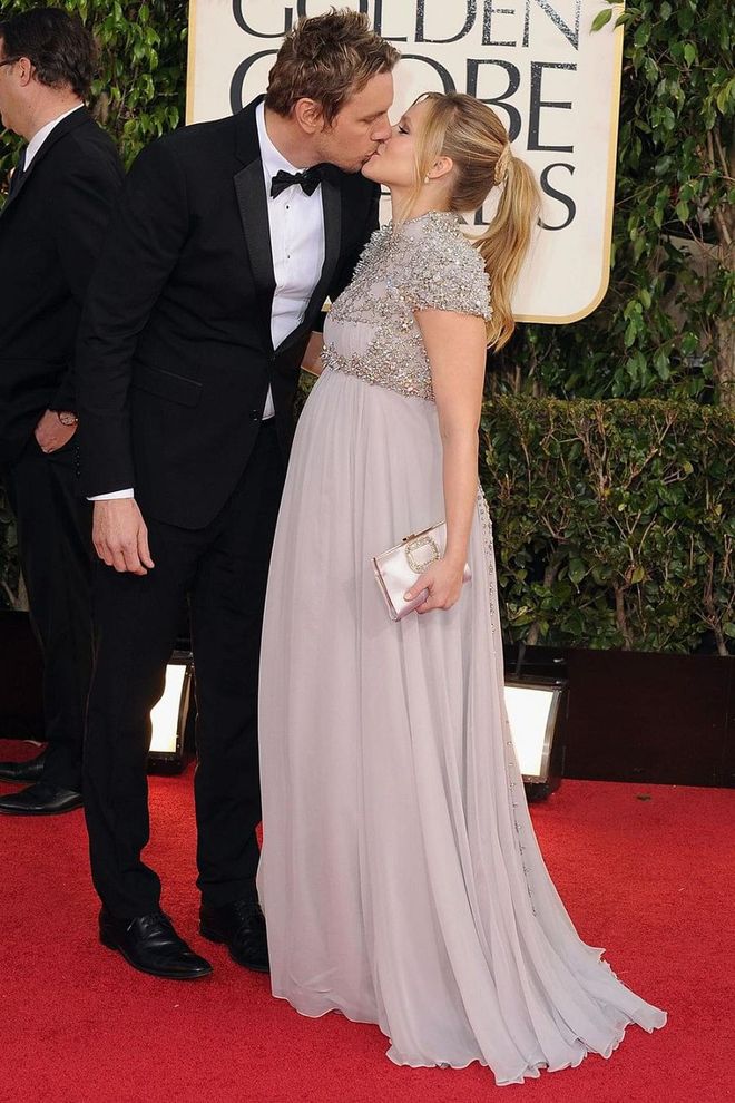 Sure, Kristen Bell and Dax Shepard typically aren’t ones to flaunt their relationship in public, but that doesn’t mean they always play it safe on the red carpet. Here, the loved-up duo share a kiss at the 70th Annual Golden Globe Awards in Los Angeles. Photo: Getty