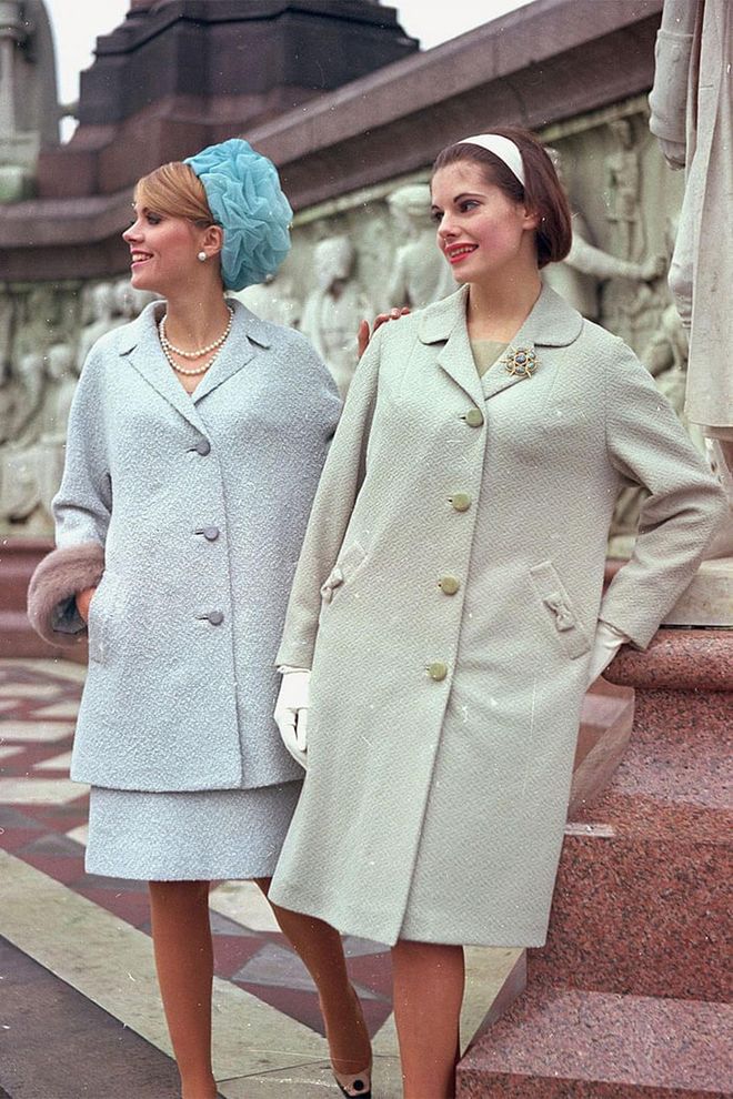 Models pose in pastel coats. Photo: Getty 