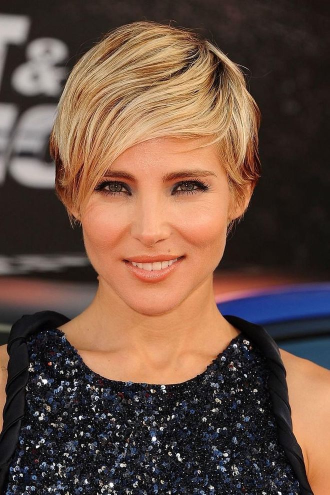 Elsa Pataky's bangs are grown out slightly longer, which makes them the perfect choice for this deep-part look that has her hair sweeping across her eye-line. *Swoons*  Photo: Getty