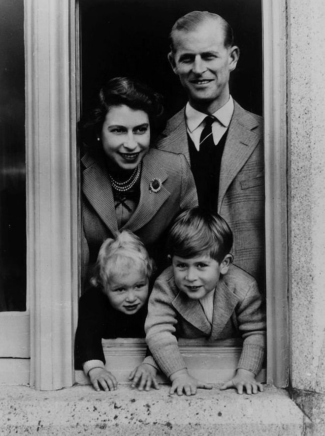 Queen Elizabeth and Prince Philip with Charles and Anne at Balmoral Castle in Scotland.