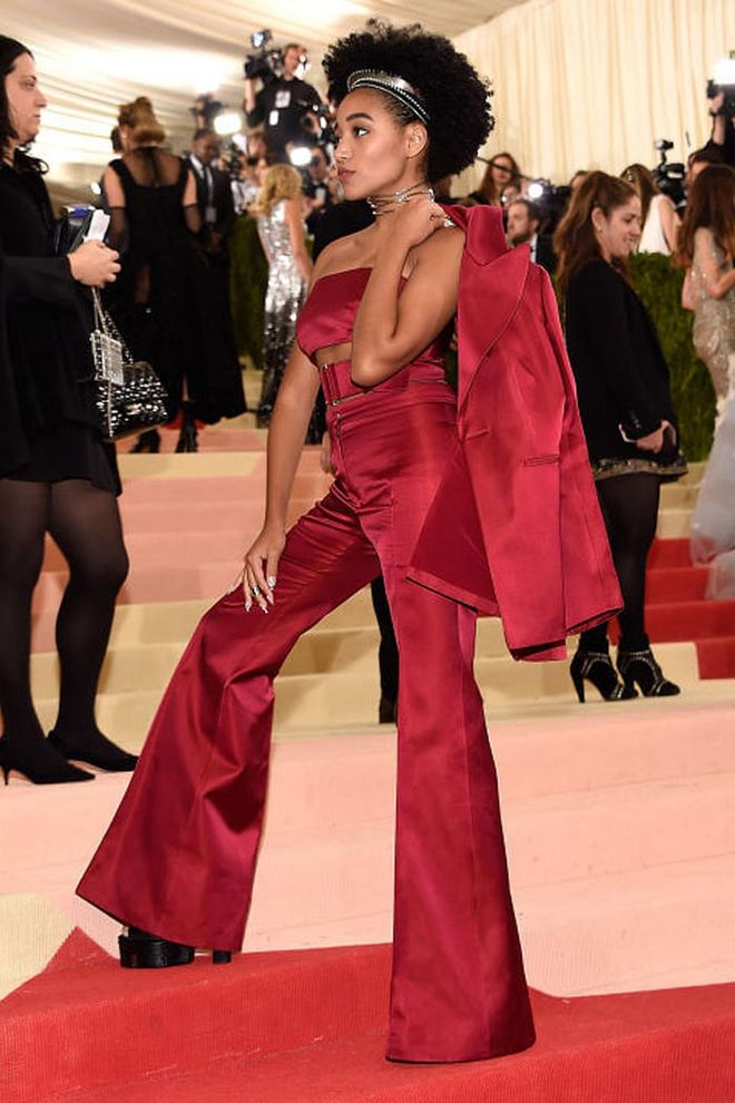 Age: 18
While It girls in their 20s and beyond sported flashy gowns at the 2016 Met Gala, 18-year-old Stenberg boldly took the carpet in a blood-red suit by Calvin Klein. She celebrates her individuality in the sartorial realm in the same way she embraces her black identity and being a feminist. 