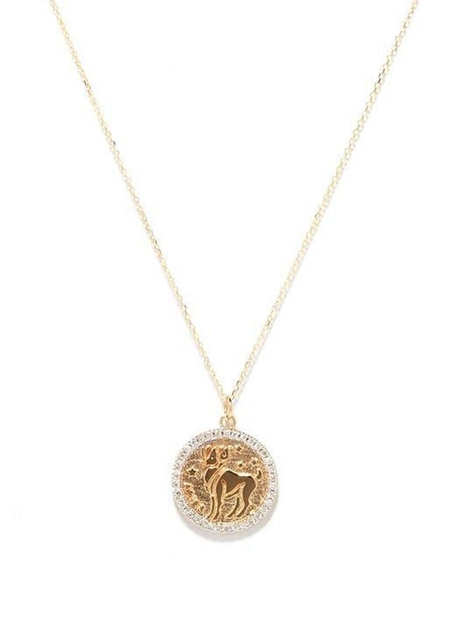 Aries large diamond & 14kt gold zodiac necklace (Photo: Mateo)