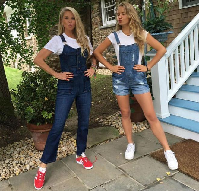 Seeing double: before leaving for college, Sailor Brinkley Cook shared a twinning picture with her mother, Christie Brinkley. Wearing white t-shirts, denim overalls and sneakers, the duo looked identical with their matching long blonde locks. Photo: Instagram