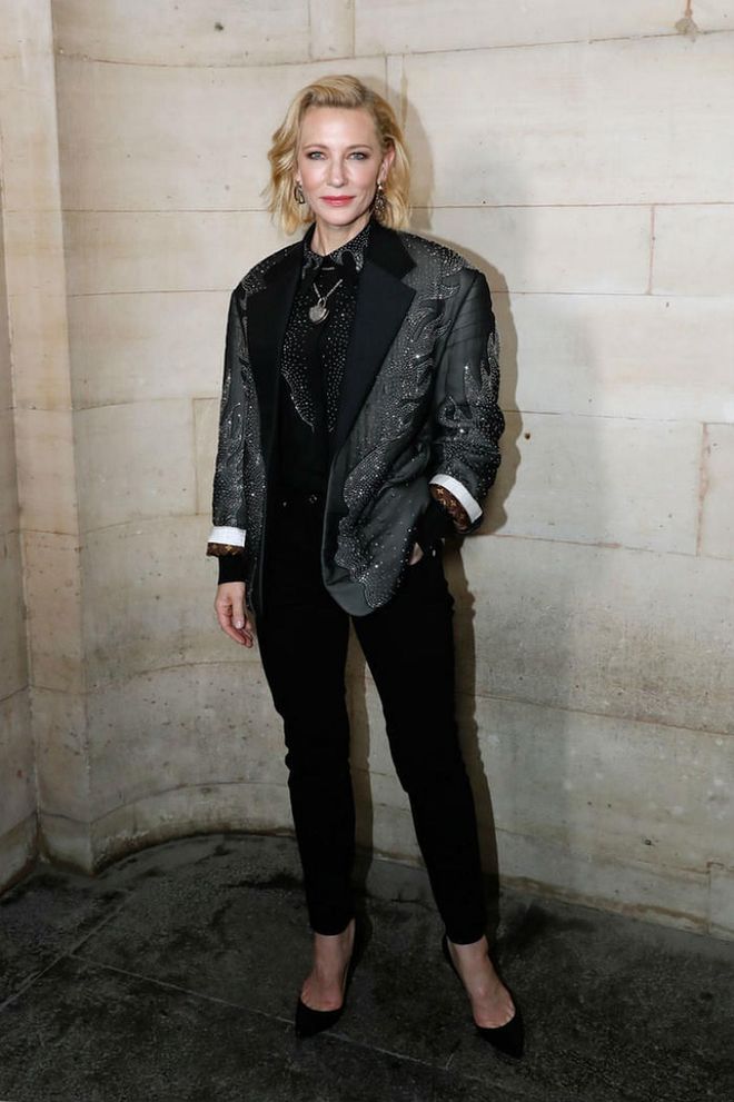 Blanchett sported a sparkly blazer from Louis Vuitton at the house's Spring/Summer 2019 fashion show.

Photo: Getty