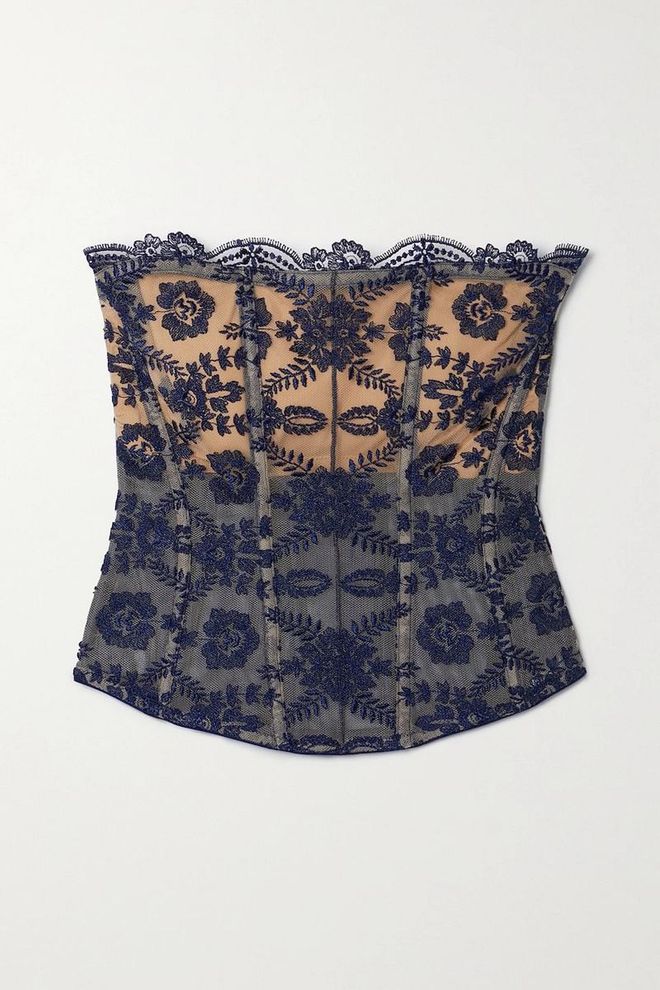 Tuscan Holiday Embroidered Stretch-Tulle Bustier, $577, I.D. Sarrieri at Net-a-Porter