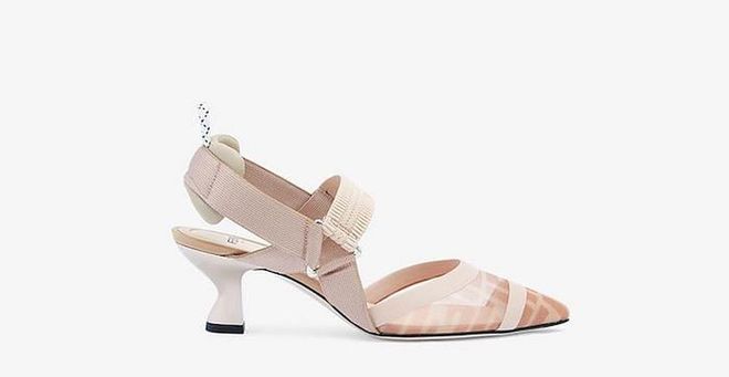 Fendi Colibri Nude leather and pink mesh slingbacks with medium heel, S$1,350