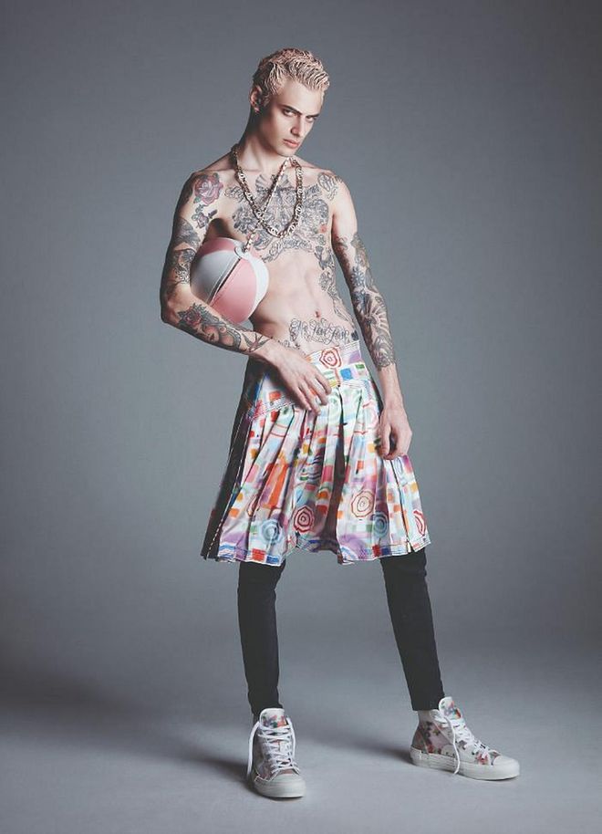 A male model in a Chanel skirt (May 2019)