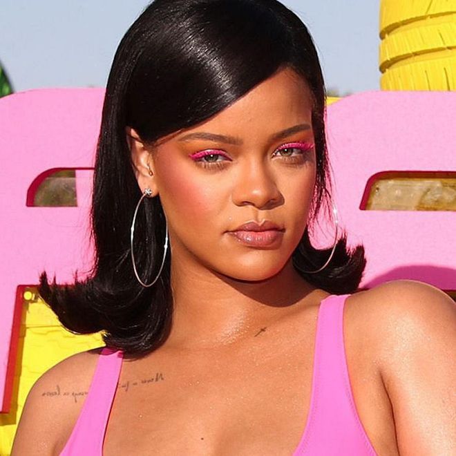 Rihanna with pink mascara