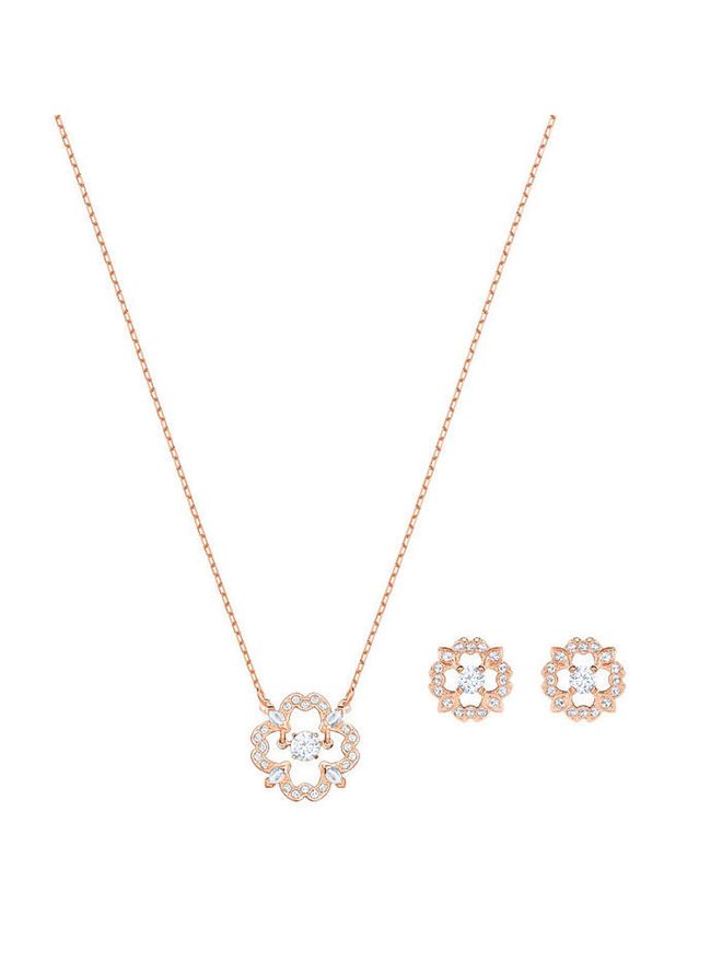 Rose gold plated and crystal Sparkling Dance Flower necklace and earrings set, Swarovski