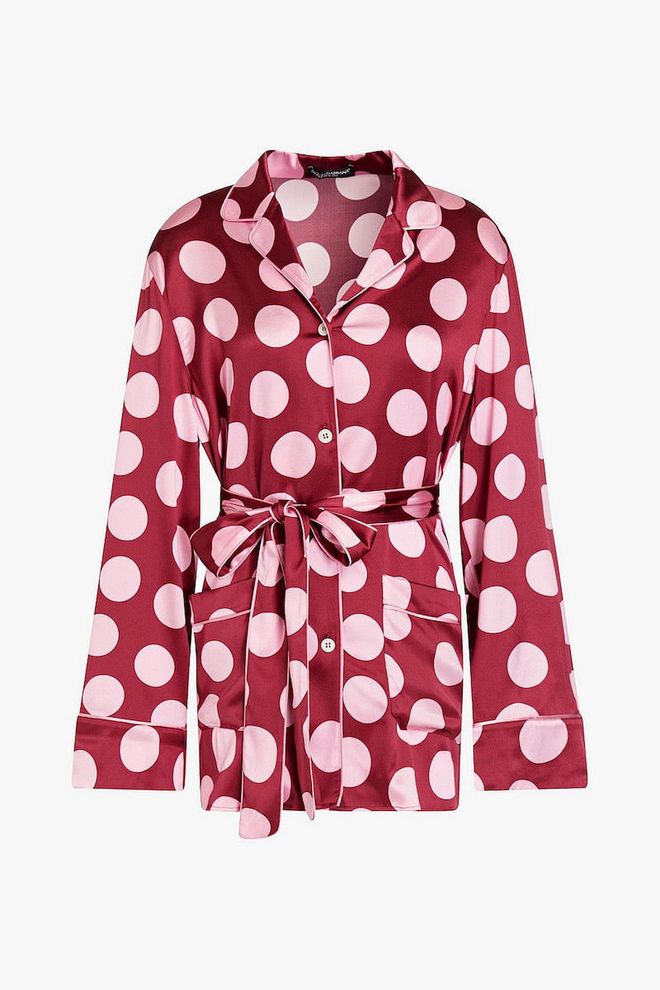 Belted Polka-Dot Stretch-Silk Satin Blouse, $998, Dolce&Gabbana at The Outnet