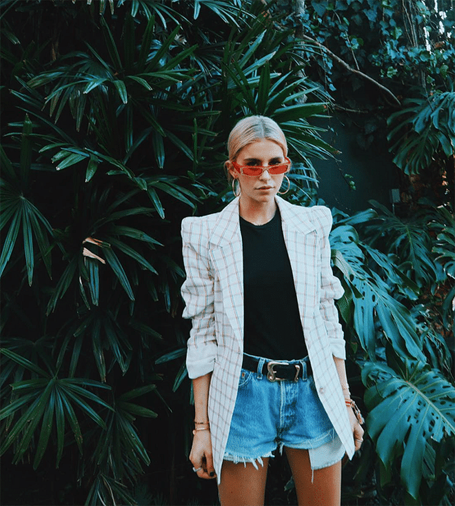 A smart jacket gets new life when it's paired with denim and an edgy black tee a la Caroline Daur.

Shop It: Storets jacket, $152, storets.com