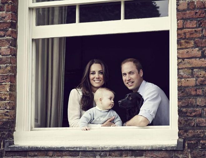 Informality replaced stuffiness in Prince George’s first official family portrait. Sitting at the window of their Kensington Palace home, William, Kate, George, and cocker spaniel Lupo posed for celebrity and fashion photographer Jason Bell.

Photo: Jason Bell
