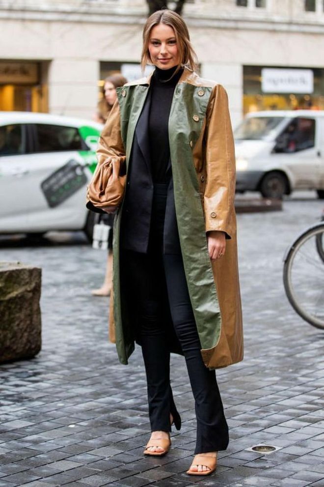 Weather-appropriate dressing doesn't have to be boring. Invest in an olive or tan raincoat for a chic winter wardrobe update that will see you through spring.