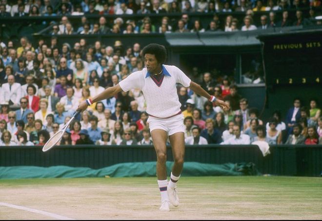 The first-and-only African American male tennis player to win Wimbledon and the U.S. Open also had incredible style, as witnessed during this a 1975 Wimbledon match
Photo: Getty